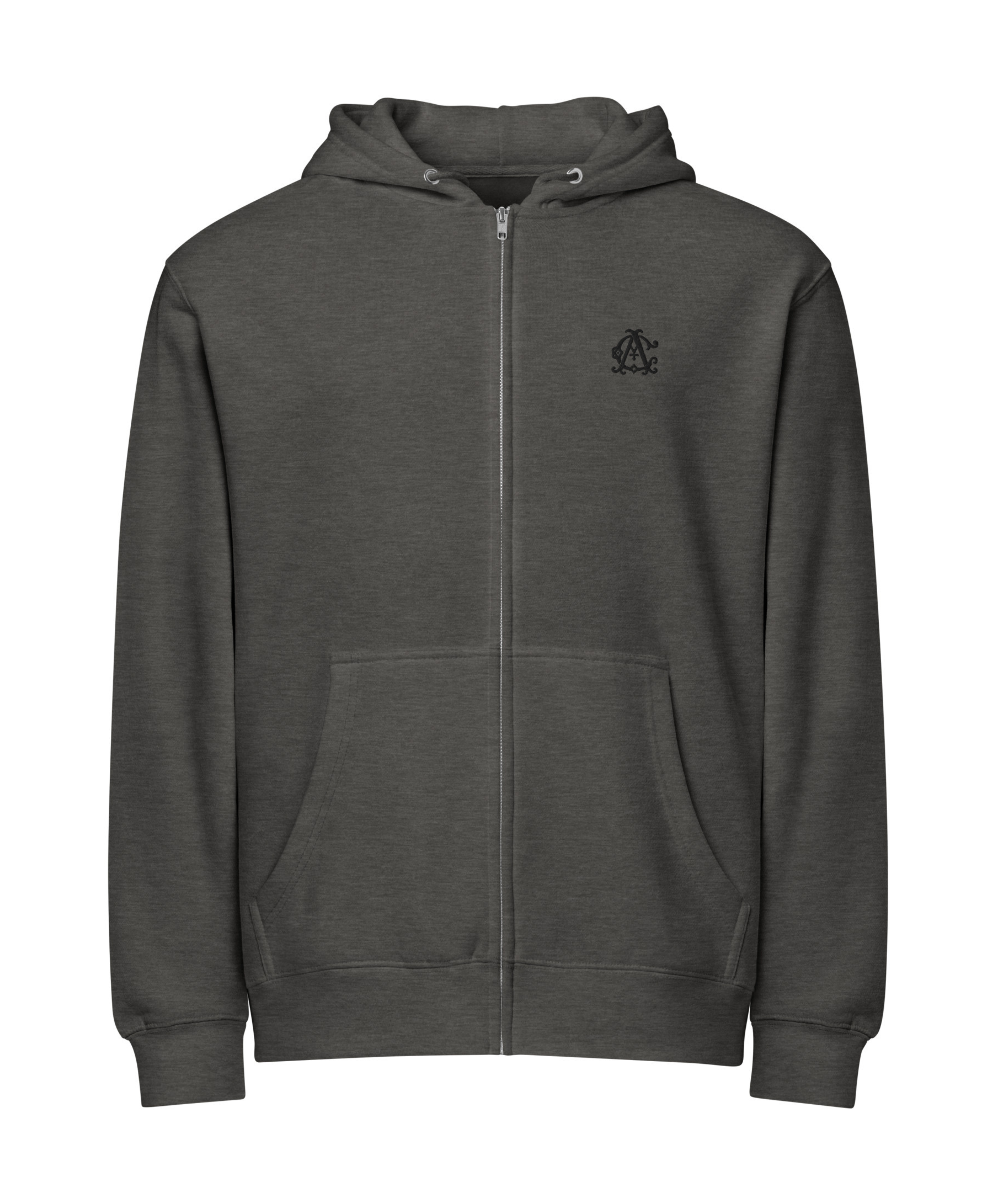 AC Heavyweight Relaxed Zip Hoodie – Embroidered Crest (Black Minimal Streetwear)