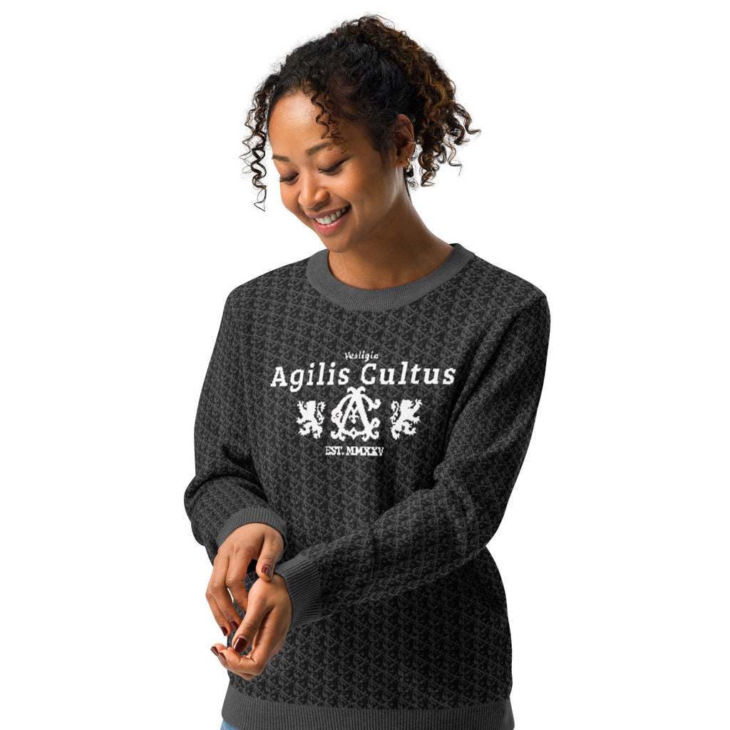 Classic Fit Knitted Crew Neck Sweater — left front view, structured classic fit with a soft knit texture and clean crew neckline, by Agilis Cultus