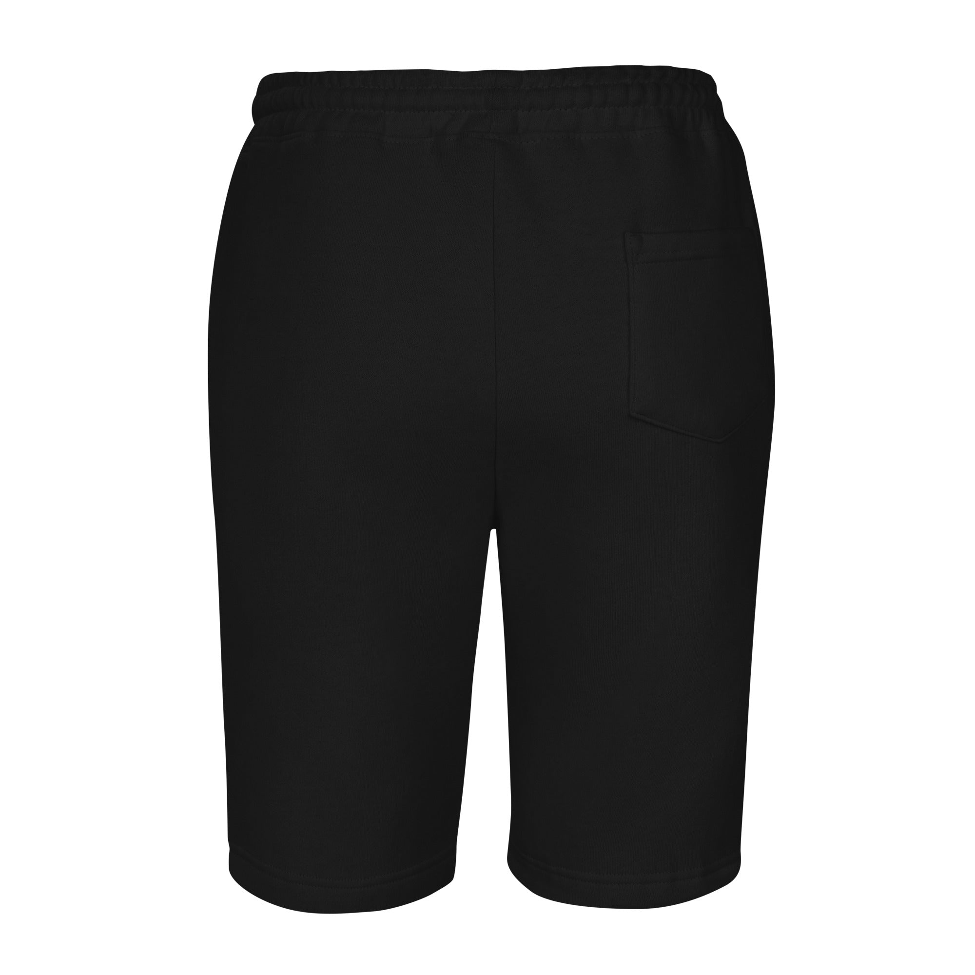 Black Agilis Cultus men’s heavy fleece shorts back view showing relaxed fit, back pocket, elastic waistband, and premium streetwear construction