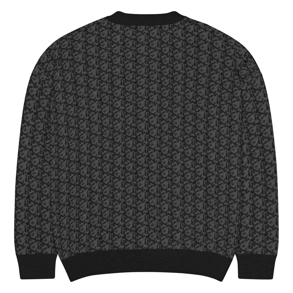 AC Agilis Cultus relaxed fit knitted crew neck sweater in custom color, back view, relaxed silhouette, ribbed hem and cuffs, soft knit fabric, minimalist black and white aesthetic